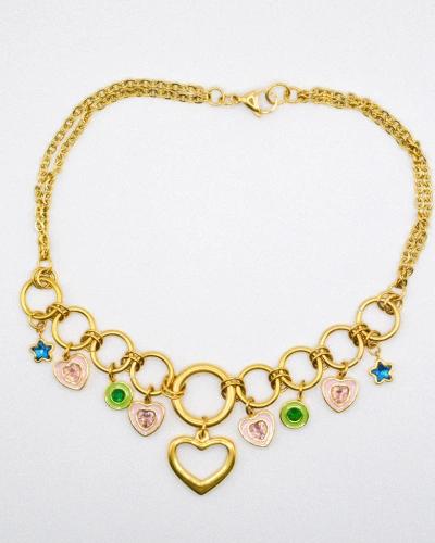 Miniature du produit Collier “Lucky Hearts” – Chaîne dorée et charms cœurs & étoiles #2