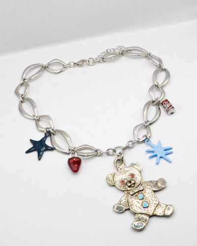 Photo du bijoux :  Collier "Teddy's mama" - pièce unique avec charms ourson argenté