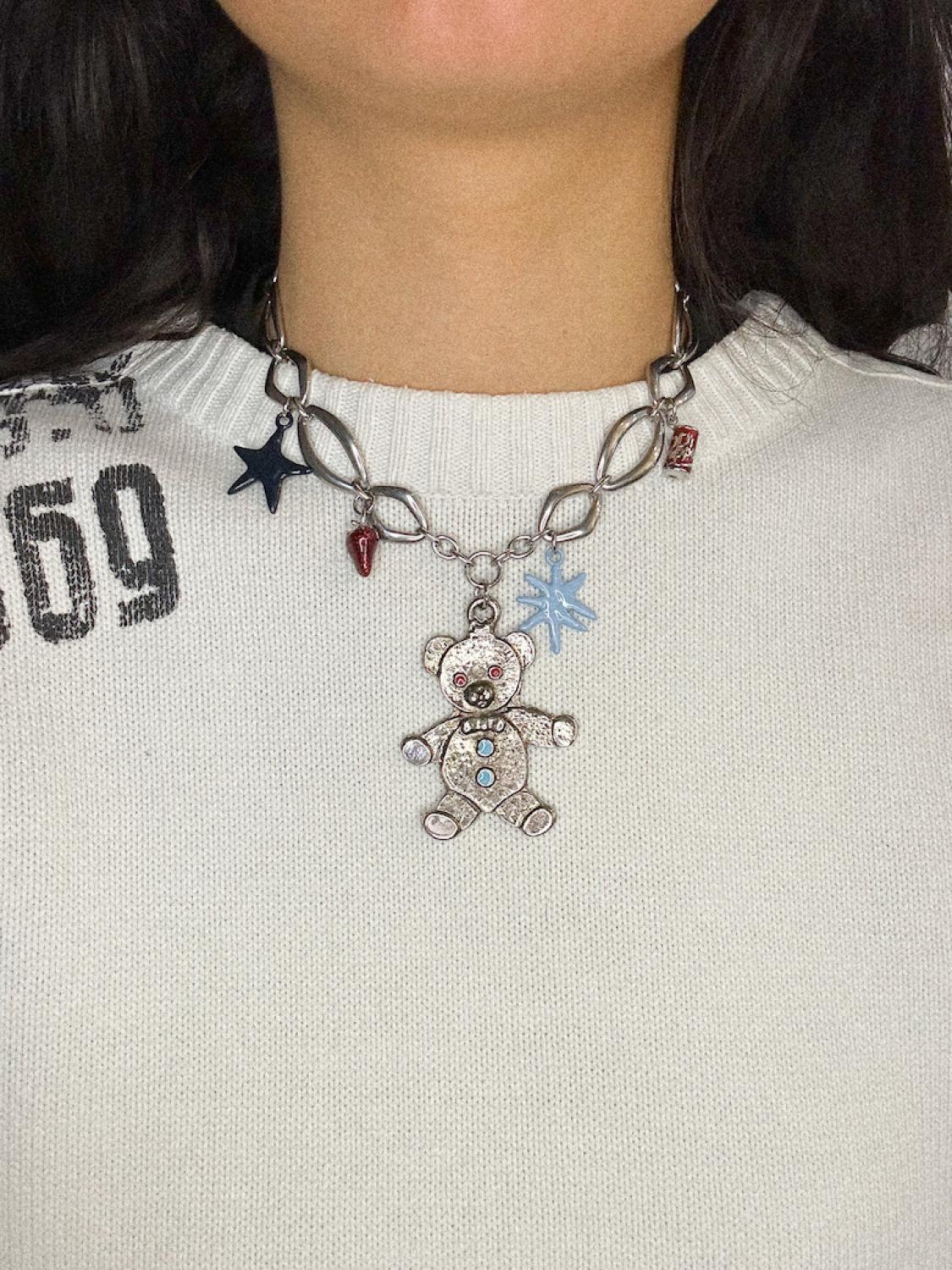 Photo du bijoux :  Collier "Teddy's mama" - pièce unique avec charms ourson argenté #4