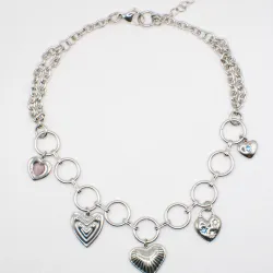 Miniature du produit Collier "Crush Me Not" - acier inoxydable charms coeurs  #1