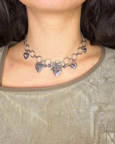 Miniature du produit Collier "Crush Me Not" - acier inoxydable charms coeurs  #5